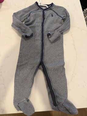 Polo by Ralph Lauren Navy & White Striped Footed One-Piece
